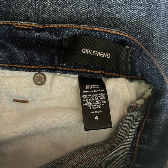 EXPRESS Girlfriend Dark Wash Jeans with Light Distressing - Picture 6 of 6